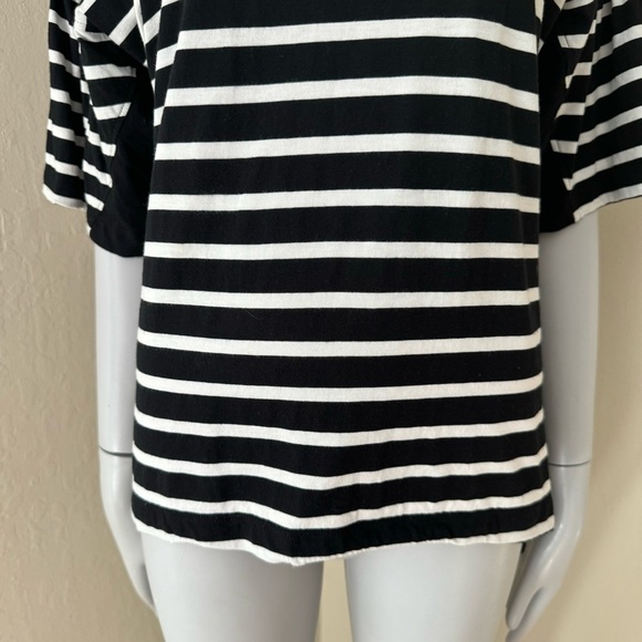 LA LIGNE Striped Cotton Tee Crewneck Elbow-Length Sleeves Black & White Size XS - Picture 7 of 16